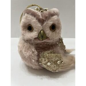 Decorative Pink Velvet Owl Glitter Sequins Faux Fur 5" Home Decor Ornament